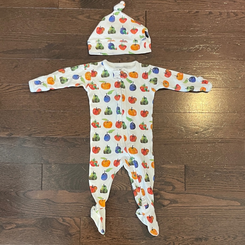 New L’ovedbaby Very Hungry Caterpillar Footie and Hat Set Size 3 - 6 Month